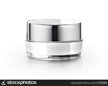 White cosmetic jar on white background