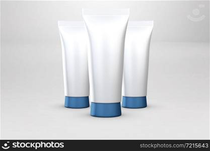 White cosmetics tubes isolated on a colored background. 3d image