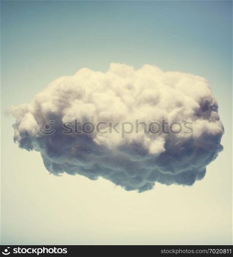 White cotton cloud on blue background. Weather and data storage symbol.. White cotton cloud on blue background.