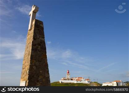 white cross, in cape of Roca - Cabo Roca - the western point of Europe