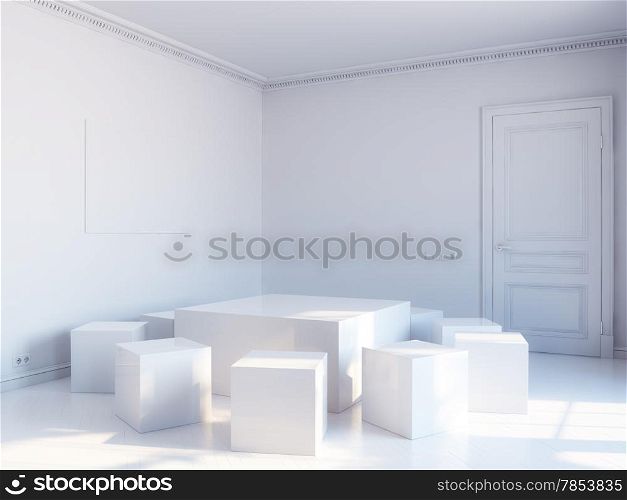 white cubic interior