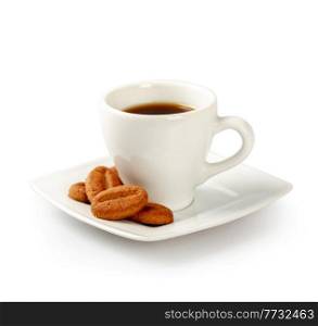White cup of coffee and cookies on a white background
