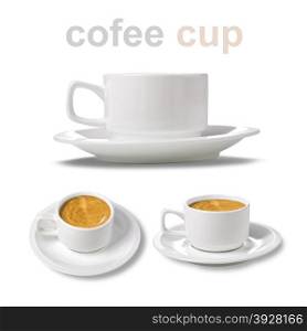 white cup of coffee in the three planes on a white background