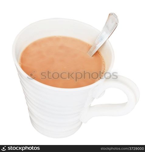 white cup of hot chocolate isolated on white background