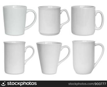 white cups set isolated on white with clipping path