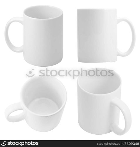 White cups set on white background (isolated).