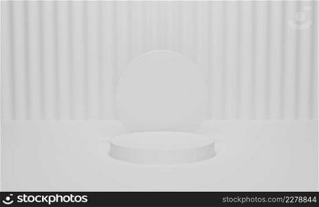 White cylinder podium on white background for pedestal display. 3d render