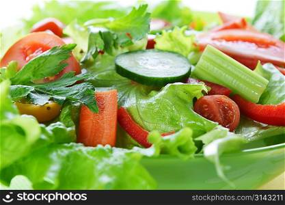 white dish of salad with fresh vegetable on green napkin