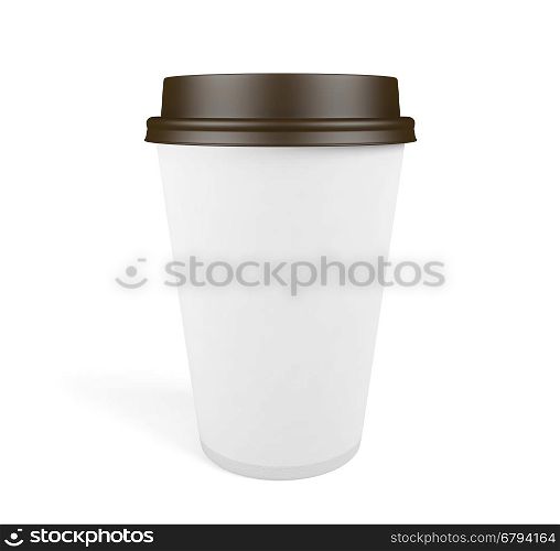 White disposable paper cup with lid isolated on white background