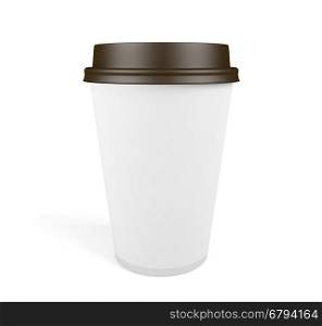 White disposable paper cup with lid isolated on white background