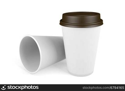 White disposable paper cups with lid isolated on white background