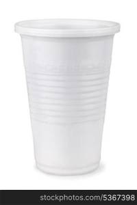 White disposable plastic cup isolated on white