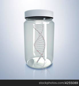 White DNA strand inside a glass jar