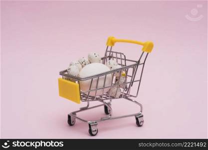 white eggs grocery cart table