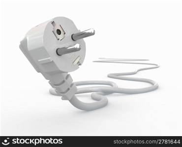 White electric plug on white background. 3d