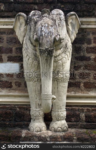 White elephant and stone wall in Sukhotai, Thailand