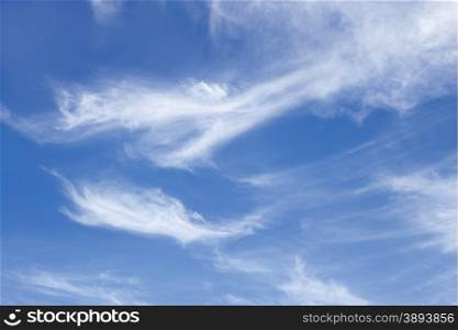 White elongated stratospheric clouds against the blue sky