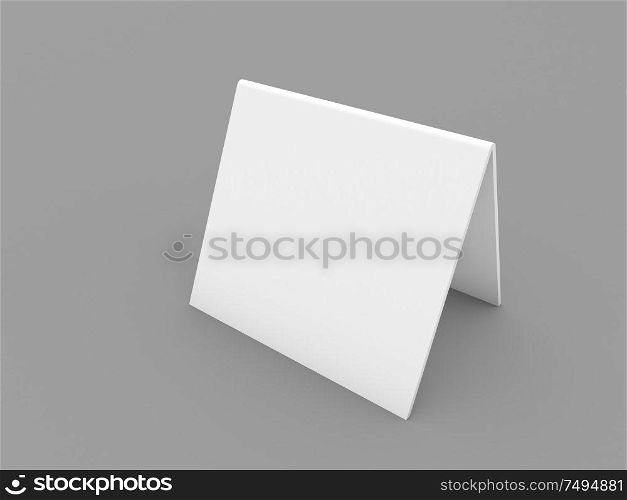 White empty advertising stand on a gray background. 3d render illustration.. White empty advertising stand on a gray background.