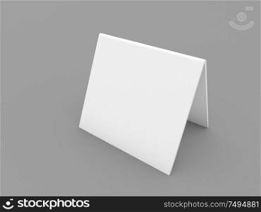 White empty advertising stand on a gray background. 3d render illustration.. White empty advertising stand on a gray background.
