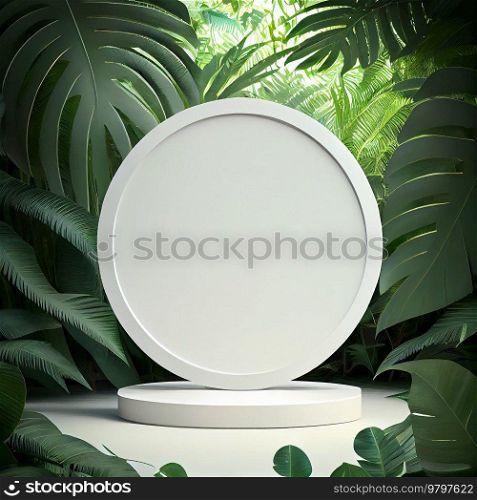 White Empty Frame on Green Natural Exotic Background.