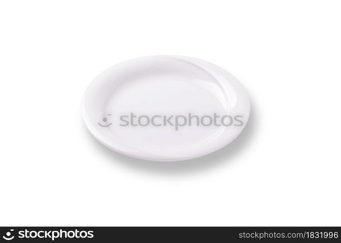 White empty round plate, isolated in white background
