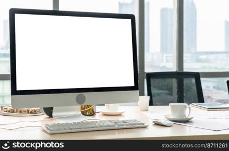 White empty screen on modish computer for your design mock up on the monitor display. White empty screen on modish computer for your design mock up
