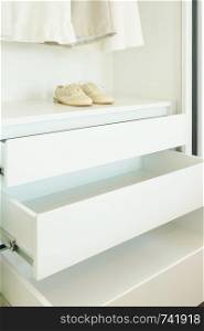 White empty wardrobe withe shoe and cloths