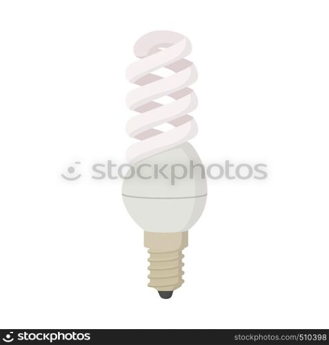 White energy saving bulb icon in cartoon style on a white background. White energy saving bulb icon, cartoon style