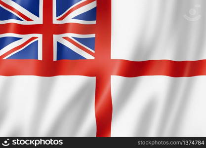 White Ensign, Royal Navy flag, United Kingdom. 3D illustration. White Ensign, Royal Navy flag, UK