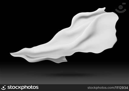 White fabric cloth flying the wind isolated on black background with clipping path 3D render