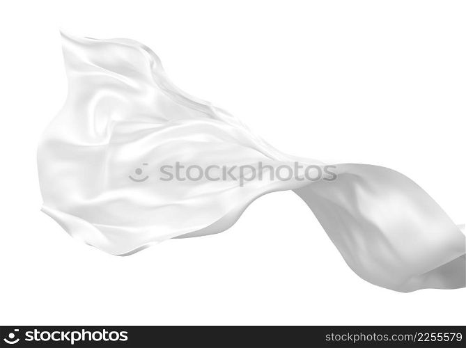 White fabric flying in the wind isolated on white background 3D render