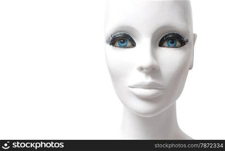 white face with blue eyes mannequin portrait detail