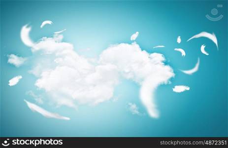 White feathers. Abstract background image of feathers flying in air