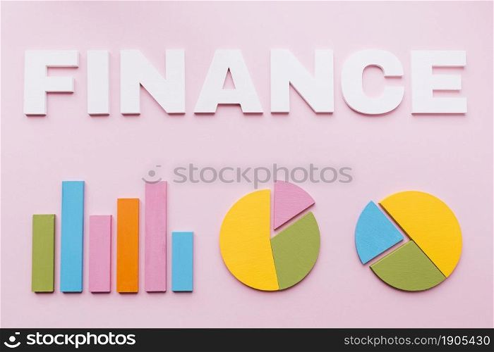 white finance text bar graph two pie chart pink background. Beautiful photo. white finance text bar graph two pie chart pink background