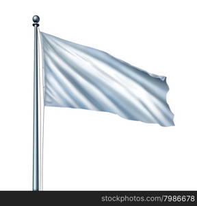 White flag isolated as a surrender symboland metaphor for retreat in business with a blank cloth on a flagpole as an icon of giving up the fight with copy space for a promotion or advertising message.