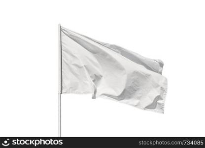 White flag waving in the wind, isolated on white background