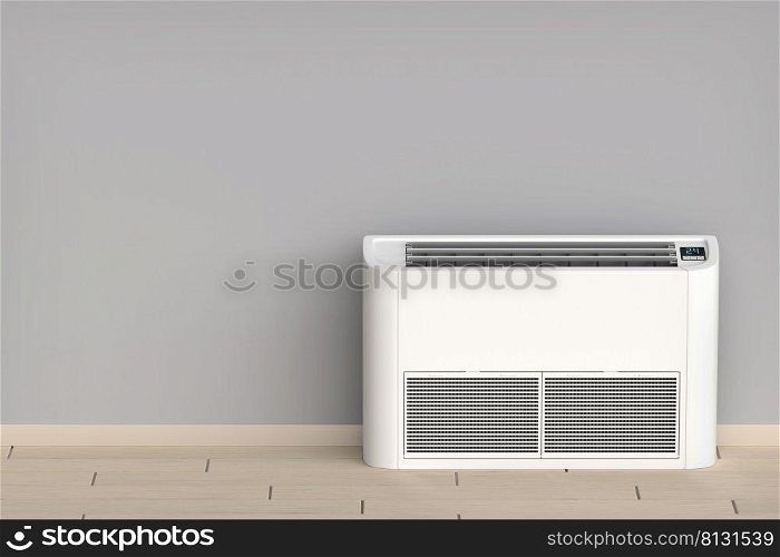 White floor mounted air conditioner in the room, front view