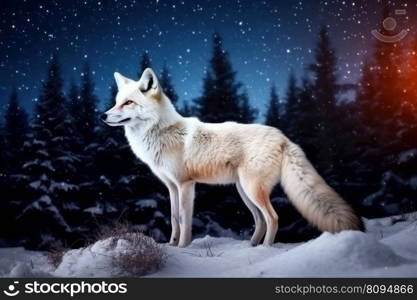 White fox in night sky. Feline night. Generate Ai. White fox in night sky. Generate Ai