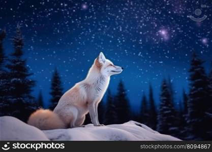 White fox looking at the sky. Mammal feline. Generate Ai. White fox looking at the sky. Generate Ai