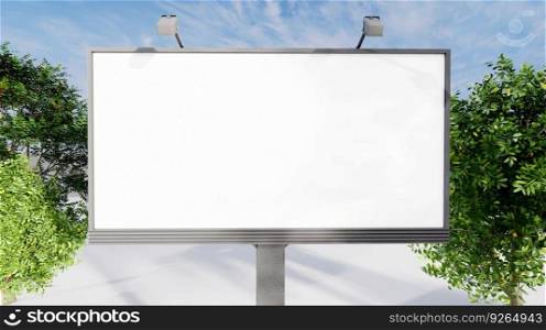 White frame used for advertisements with trees as background.