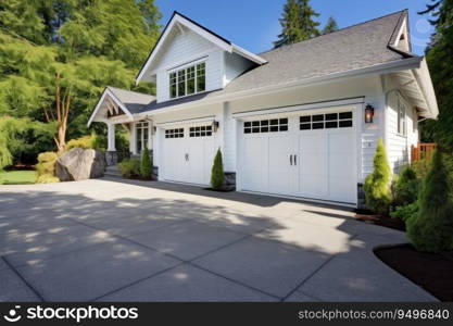 White garage door with a driveway in front.