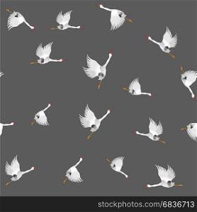 White Geese Seamless Pattern. White Geese Seamless Pattern on Grey Background. Animal Bird Texture.