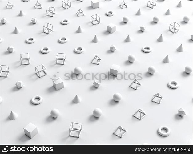White geometrical shapes and forms on white paper background. Perfect illustration for placing your text or object. Backdrop with copyspace in minimalistic style. 3d illustration. White geometrical shapes and forms on white paper background. Perfect illustration for placing your text or object. Backdrop with copyspace in minimalistic style. 3d render