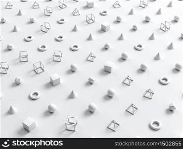 White geometrical shapes and forms on white paper background. Perfect illustration for placing your text or object. Backdrop with copyspace in minimalistic style. 3d illustration. White geometrical shapes and forms on white paper background. Perfect illustration for placing your text or object. Backdrop with copyspace in minimalistic style. 3d render
