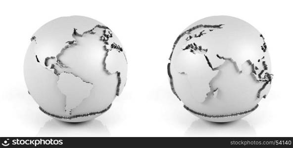 White globe isolated on white background showing two different side.