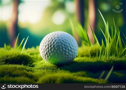 White Golf Ball On Green Grass.  Generative AI
