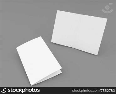 White greeting card on a gray background. 3d render illustration.. White greeting card on a gray background.