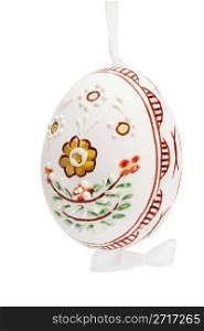 white hanging hand painted easter egg. white hanging hand painted easter egg on white background
