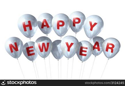white Happy new year balloons isolated on white. happy new year balloons