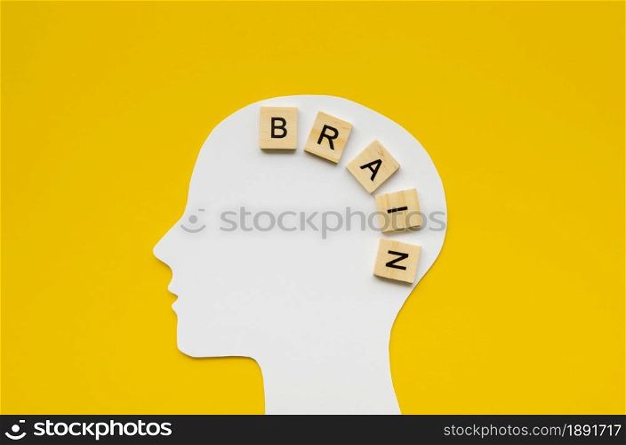 white head with brain word from scrabbles letters. Resolution and high quality beautiful photo. white head with brain word from scrabbles letters. High quality and resolution beautiful photo concept
